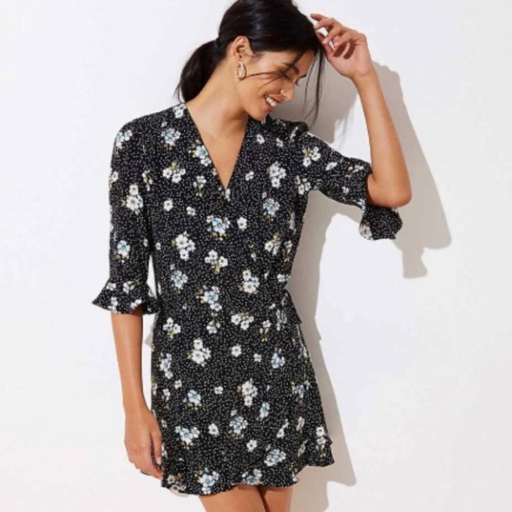 LOFT Black Dress with White Floral Accents